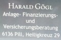 Logo Harald Gögl Anlage-, Finanzierungs- und Versicherungsberatung Energiekostenberatung für Strom und Gas Gisa Zahl: 22469724, 22478115, 28790662